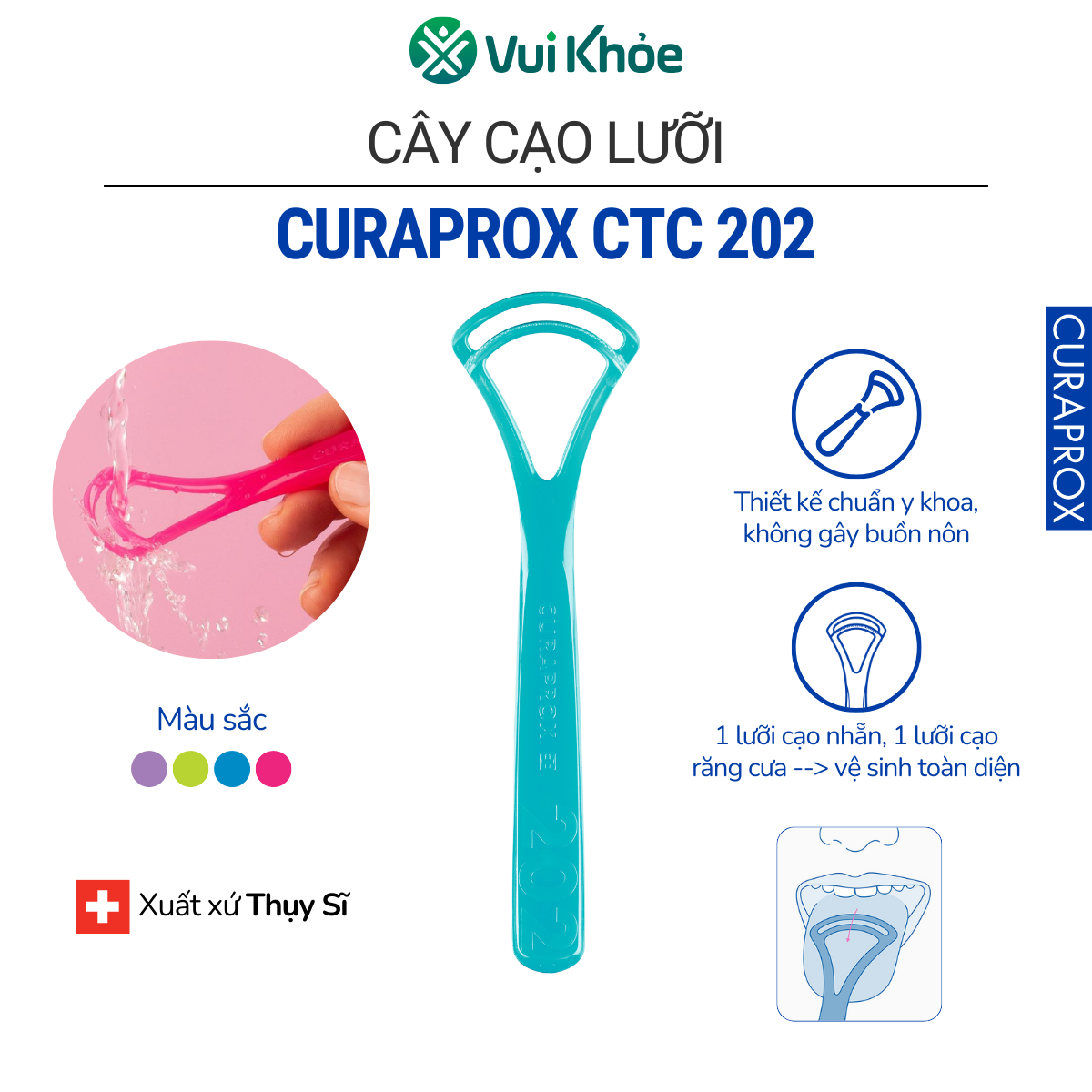 Cây cạo lưỡi curaprox ctc 202 | túi 1 cây | mã sp 73320027
