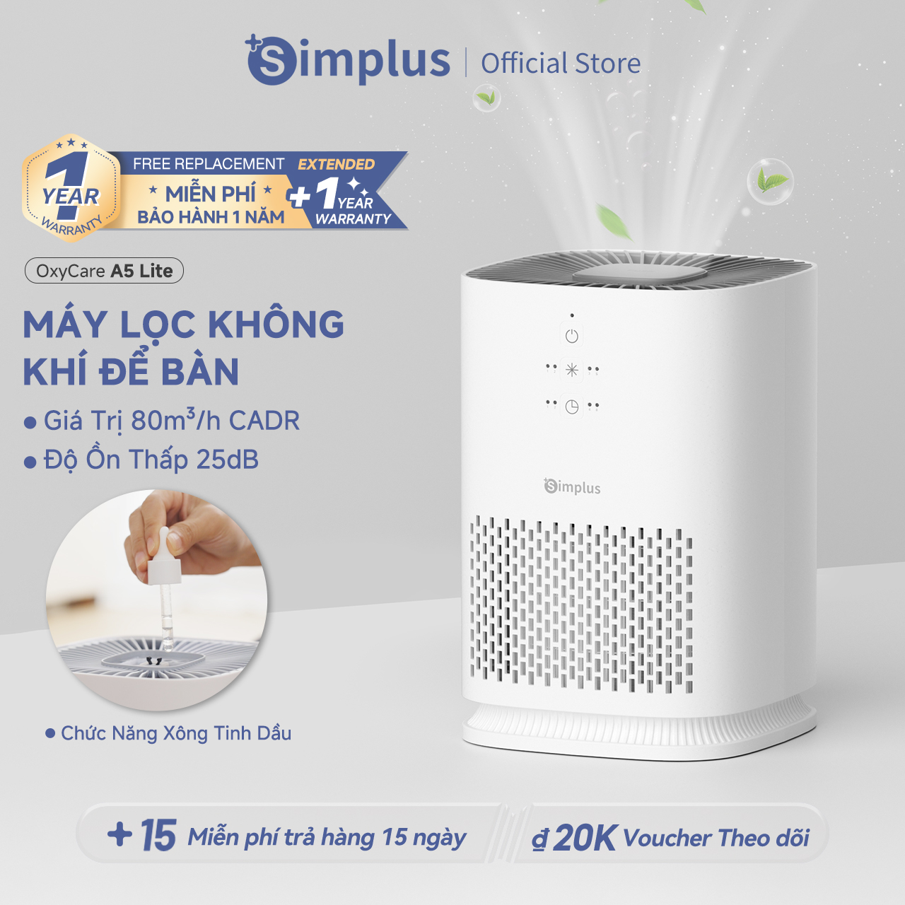   New Arrival Simplus Máy Lọc Không Khí Dùng Cho Bàn Làm Việc Phòng Ngủ Nhỏ Bộ Lọc HEPA H11 Loại Bỏ Chất Gây Dị Ứng Hẹn Giờ 8 Tiếng  KQJH008 