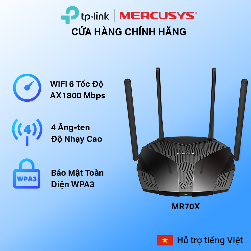 Bộ Phát Wifi Mercusys MR70X Wifi 6 Băng Tần Kép AX1800