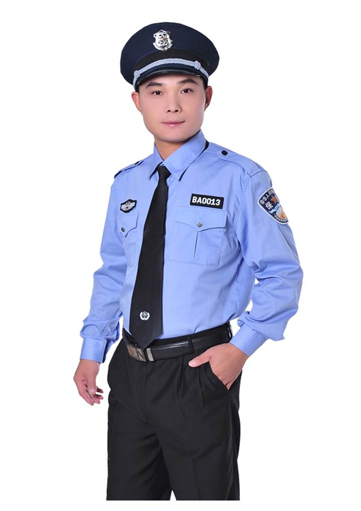 Bộ bảo vệ: Áo màu xanh, dài tay, áo xuông sơ vin và quần màu tím than đen (không bao gồm phụ kiện: mũ, cà vạt, cầu vai, ve tiết)