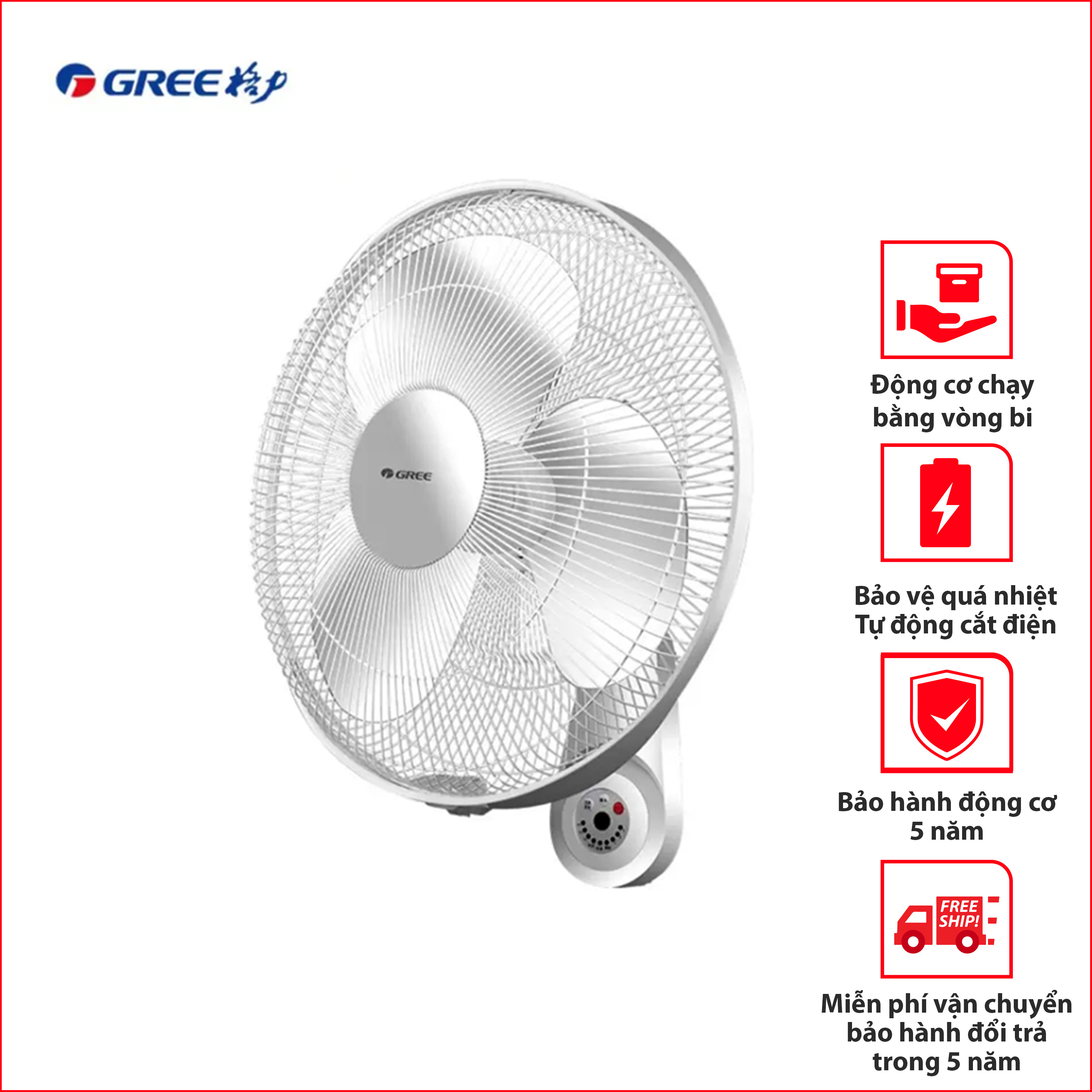 Quạt Treo Tường Gree, Quạt Treo Tường Điều Khiển, Quạt Treo tường cao cấp Gree bảo hành 3 năm