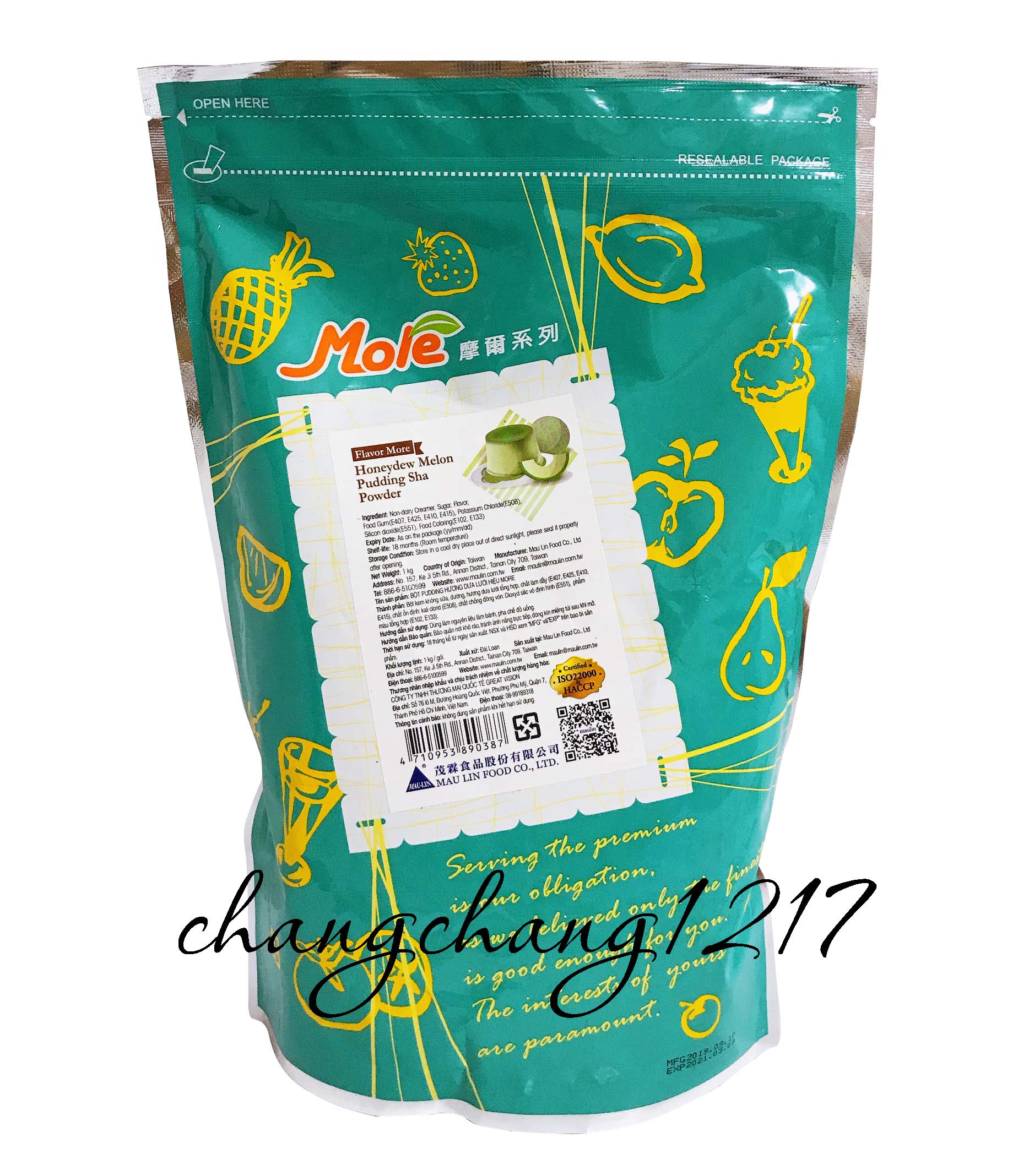 Bột Pudding Đài Loan Maulin Mole Dưa Lưới Gói 1kg