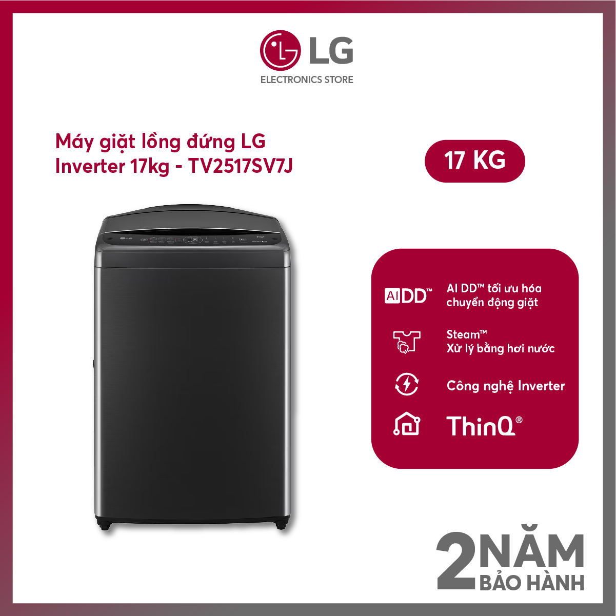[FreeSHIP COD + Lắp Hà Nội] Máy giặt LG AI DD Inverter 17 kg TV2517SV7J
