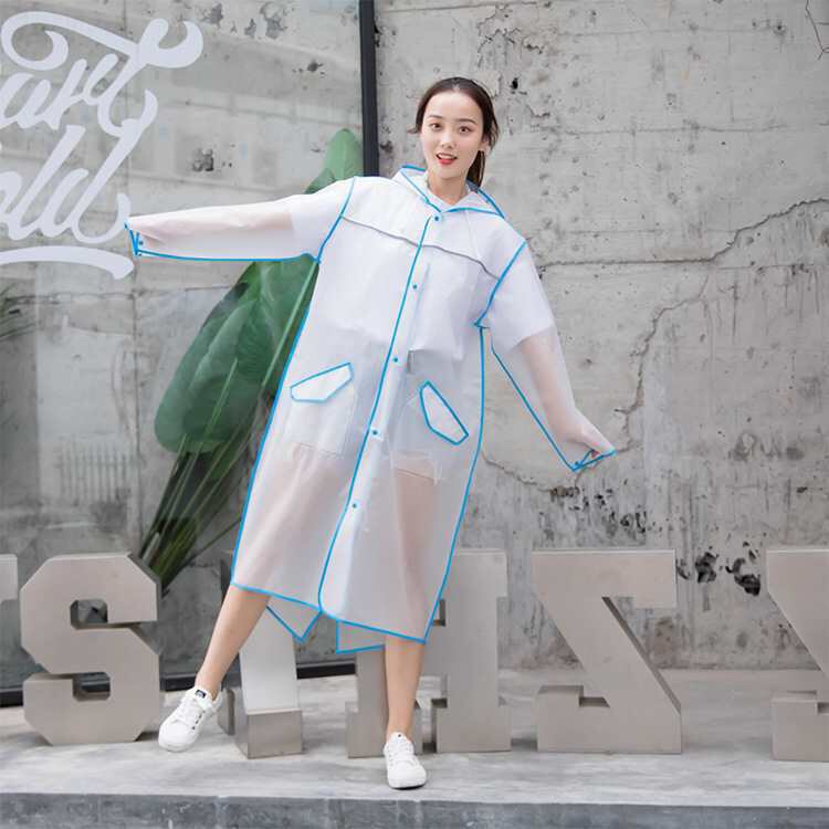 Áo mưa thời trang cao cấp, áo mưa siêu cute, áo mưa siêu hot trend trong suốt viền xanh, có túi