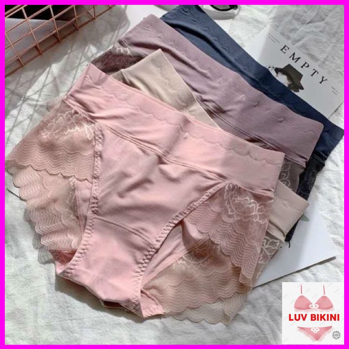 Quần lót cotton-phối ren cạp cao gen bụng 8889 - luv bikini