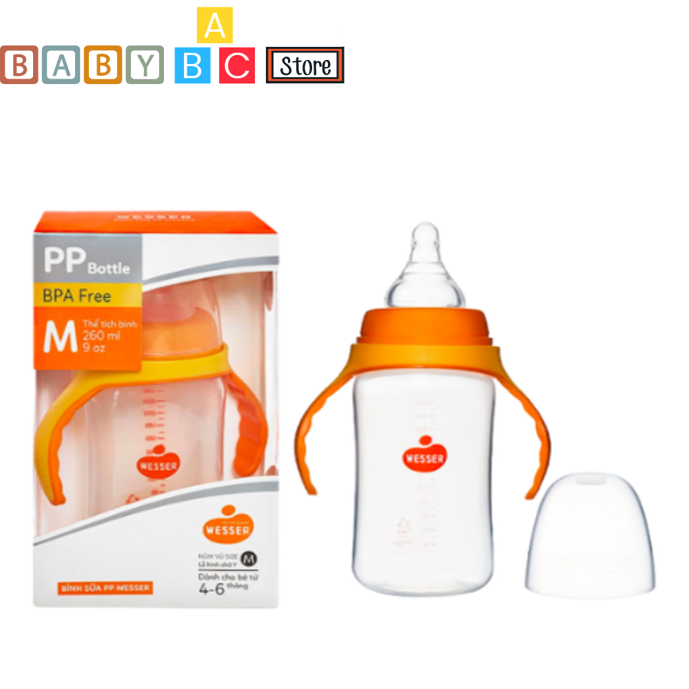 Bình sữa wesser cổ rộng nhựa pp dung tích 180ml - 260ml bình sữa cho em bé cổ rộng công nghệ korea