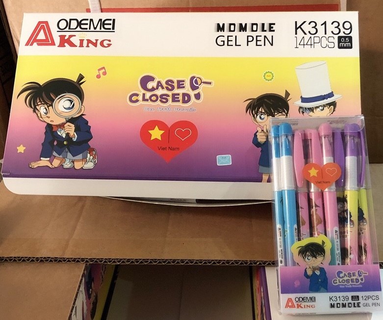 [HCM]HỘP 12 CÂY BÚT XOÁ ĐƯỢC HÌNH CONAN - MỰC XANH/TÍM TÙY CHỌN