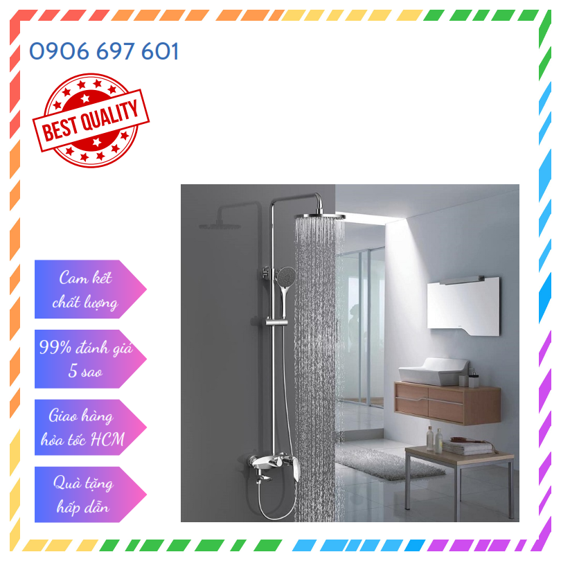 Bộ sen tắm cây đứng nóng lạnh ST006 - Kiểu lá mạ - Mạ Crom sáng bóng - Chất liệu đồng siêu bền, mang phong trẻ trung - Chính hãng Audi