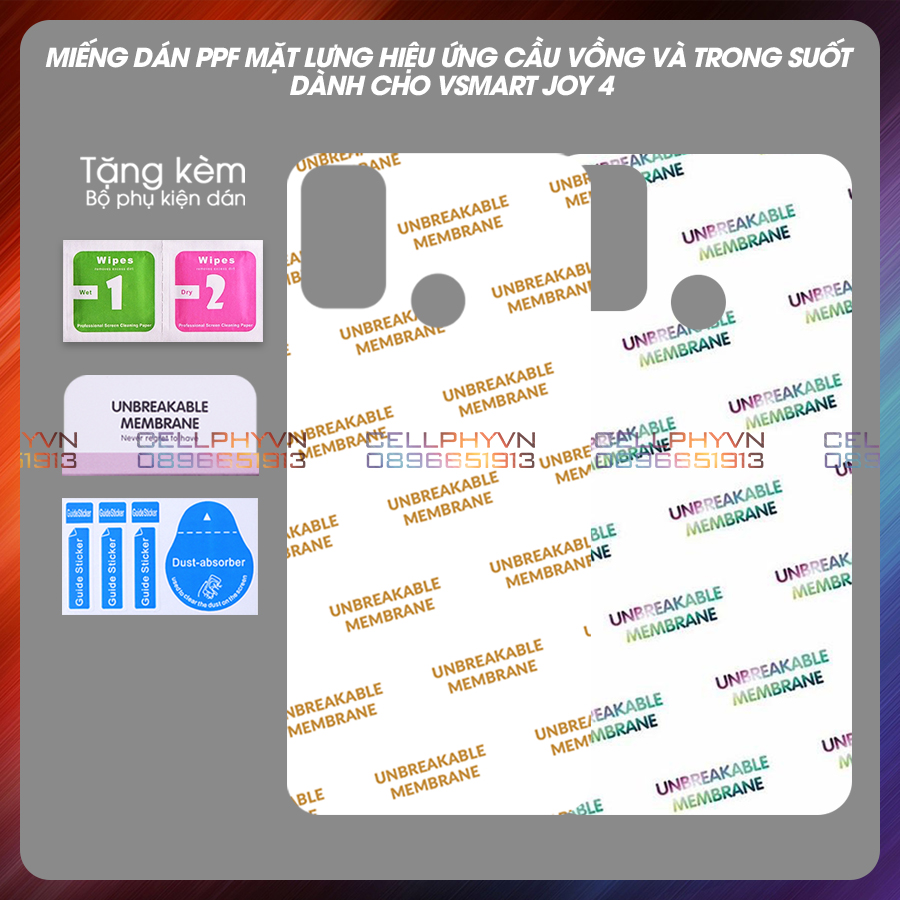 Miếng Dán PPF Vsmart Joy 4 Mặt lưng hiệu ứng cầu vồng và trong suốt Vsmart Joy 4