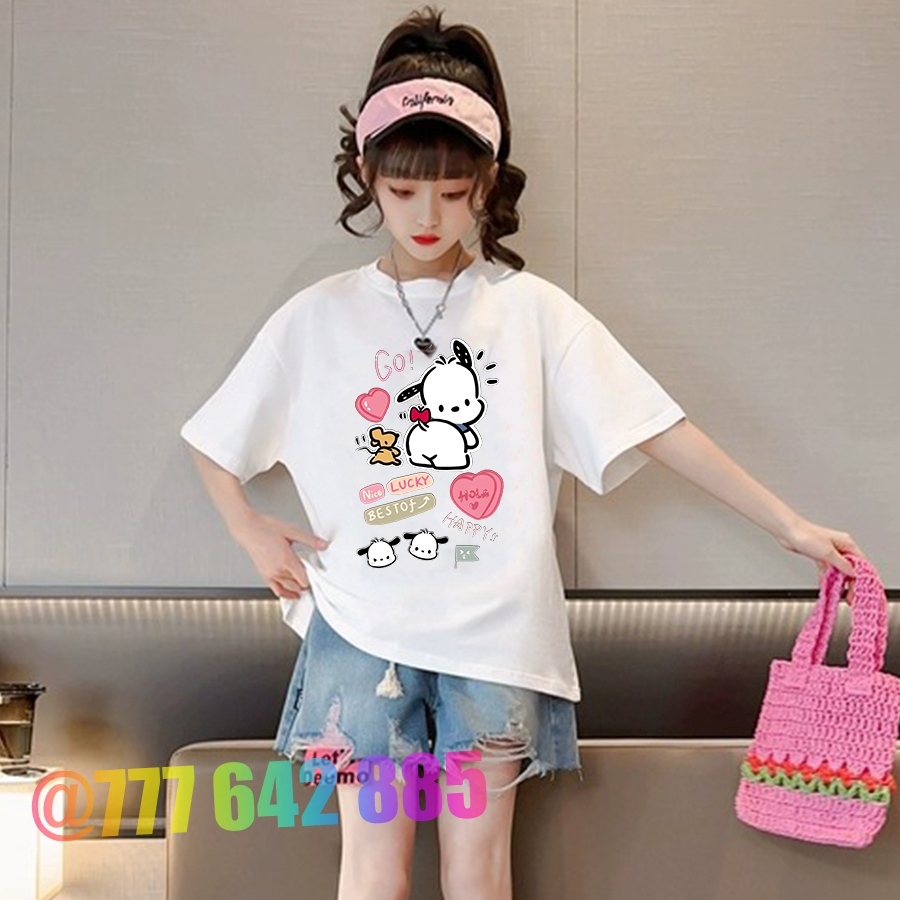 School girl t shirt loose form 20kg 30 kg 40kg girl dynamic summer T-shirt white bear print cotton hebikids T-shirts - 3
