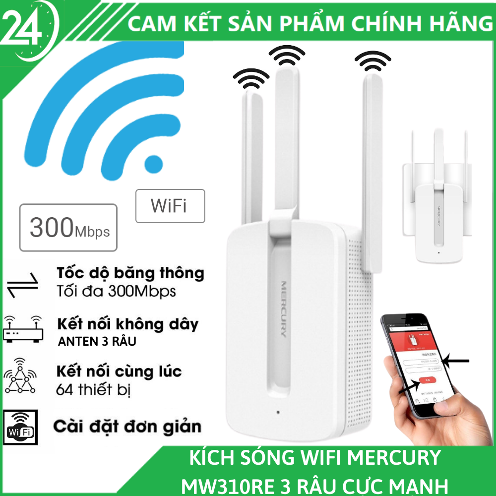 [BH 12 THÁNG] Bộ Kích Sóng WiFi Mercury - Thiết Bị Mở Rộng WiFi Mercury MW310RE 300Mbps ,Chuẩn Wifi: IEEE 802.11b/g/n, 3 Râu WiFi 3*3 DBI Antenna 2.4GHZ Giúp Tăng Khả Năng Phát Sóng Xuyên Tường