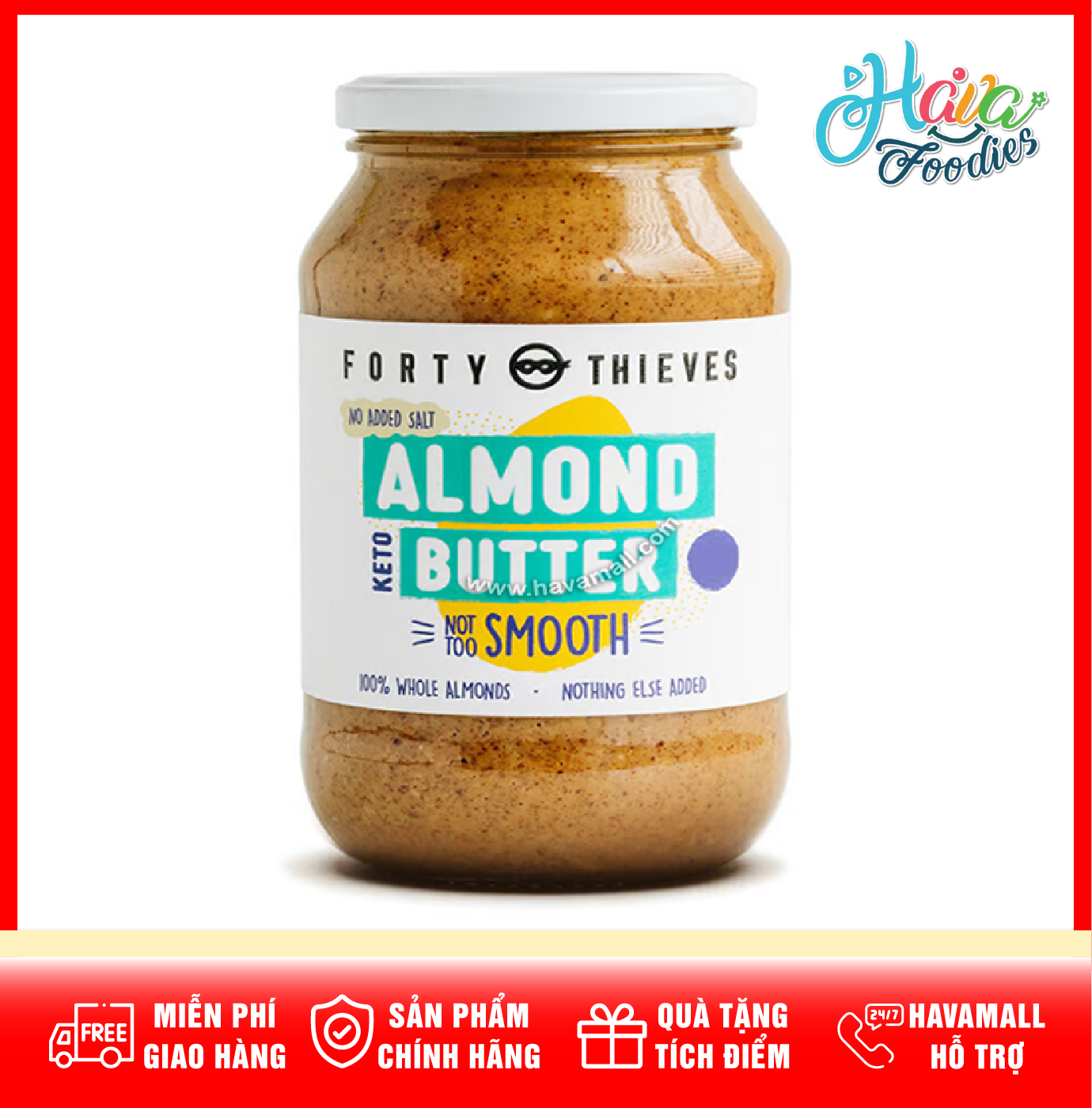 Bơ Hạnh Nhân Hạt Giòn Không Đường Ăn Kiêng New ZeaLand 235g – Forty Thieves Almond Butter Crunchy
