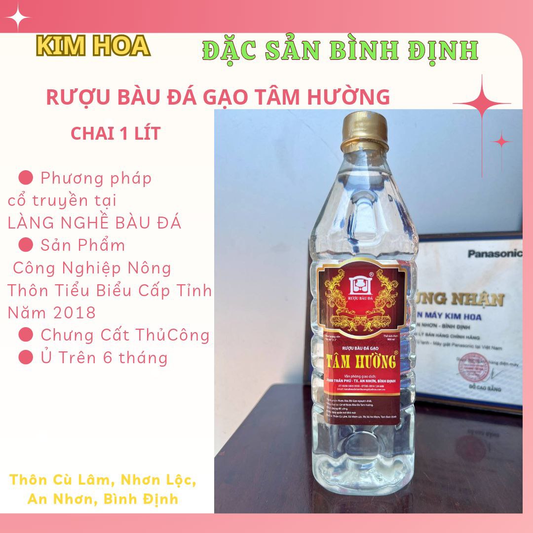 Rượu bàu đá GẠO - TÂM HƯỜNG 1 lít - Đặc sản Bình Định- Làng Nghề truyền thống BÀU ĐÁ, OCOP - rượu đậu xanh, rượu ngâm thuốc, quà tặng