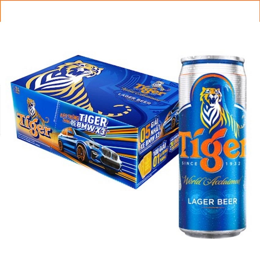 Thùng 24 lon bia Tiger 330ml/Lon. Bao bì thường + Bao bì trúng thưởng