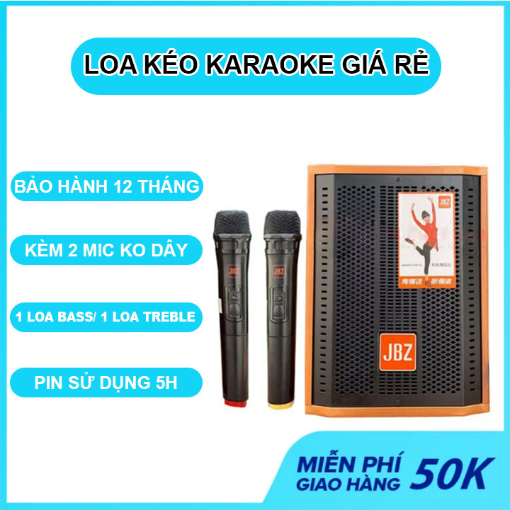 Loa kéo karaoke giá rẻ jbz j6 - tặng kèm 2 micro không dây karaoke bắt âm cực tốt bảo hành 12 tháng, loa vali kéo di động phù hợp cho gia đình