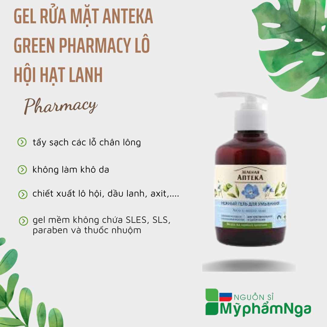 Gel rửa mặt Anteka Green Pharmacy lô hội hạt lanh cho da khô nhạy cảm