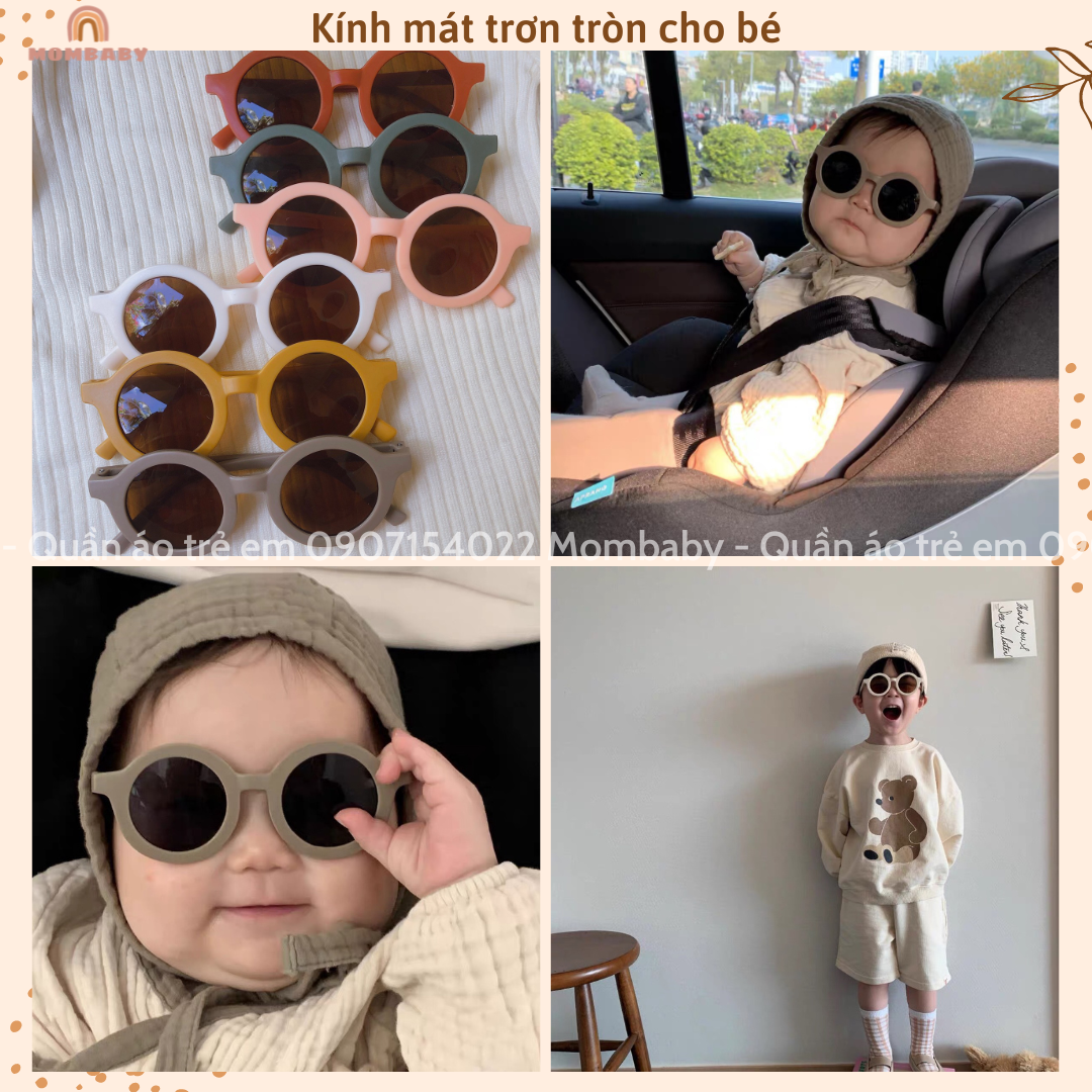 Kính trẻ em kính râm gọng trơn tròn thời trang chống tia UV cho bé trai bé gái