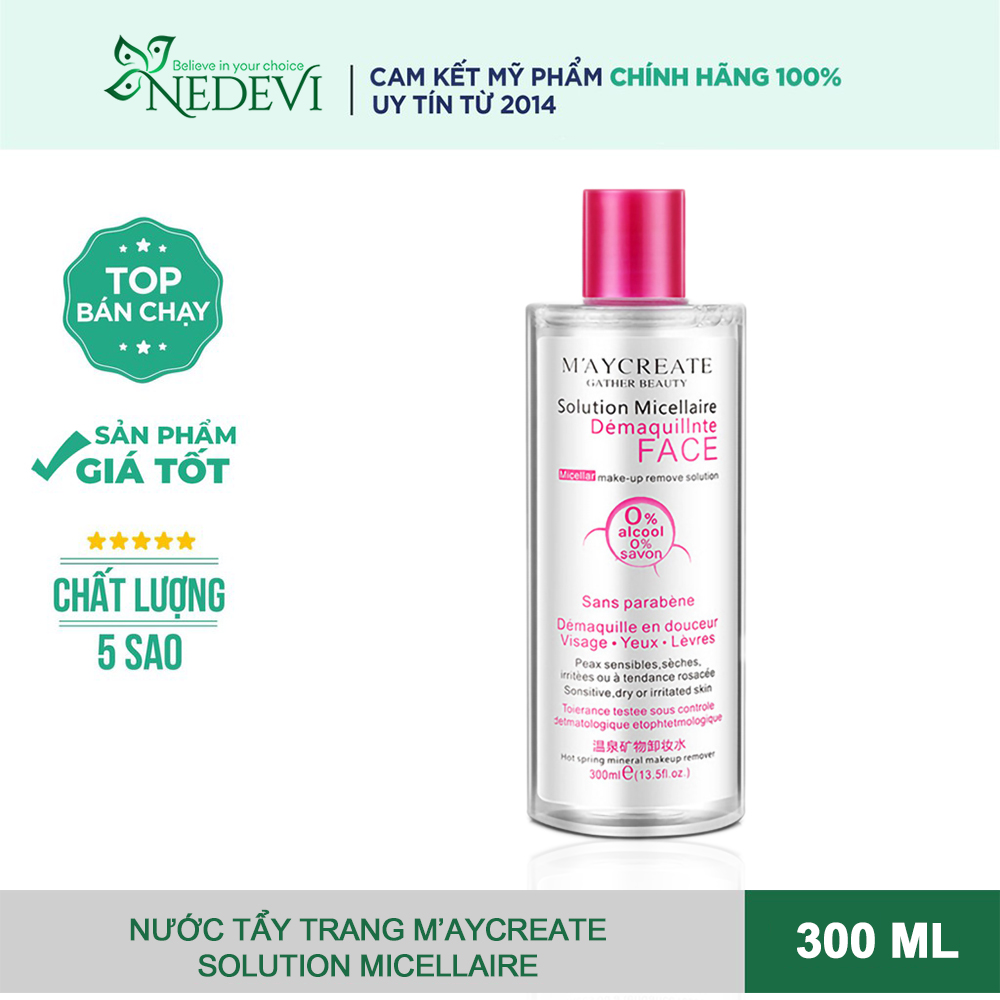 Nước tẩy trang MayCreate tẩy sạch các chất bẩn, bã nhờn sâu trong lỗ chân lông cùng lớp trang điểm trên da, giúp làn da luôn sạch thoáng, mịn màng, không gây khô da - [Nội Địa Trung] 300ml