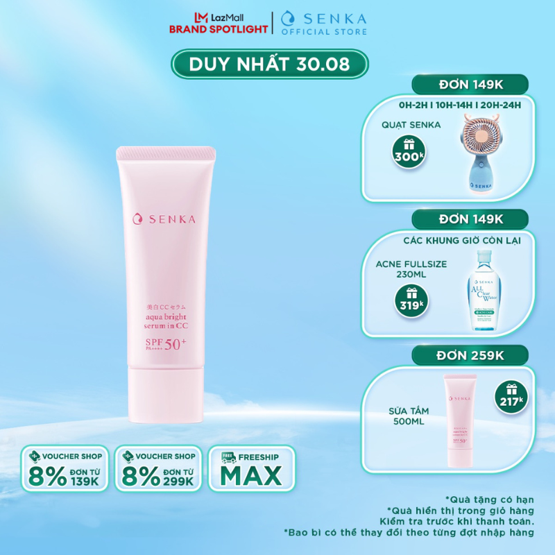 ​Kem chống nắng NÂNG TÔNG TRẮNG HỒNG dạng tinh chất Senka Aqua Bright Serum in CC 40g