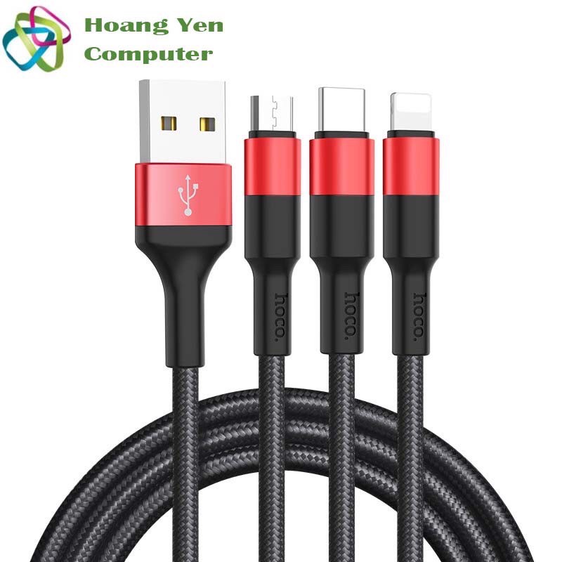 Dây cáp sạc hoco 3 đầu iphone - micro usb - typec cáp dài 1m bảo hành 3 tháng 1 đổi 1