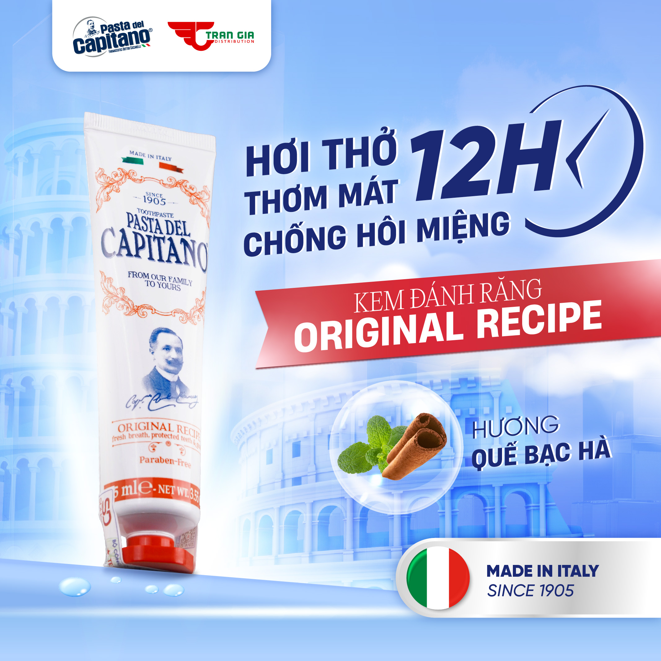 Kem đánh răng chống hôi miệng capitano cho hơi thở thơm mát, kem đánh trắng răng cho răng chắc khỏe