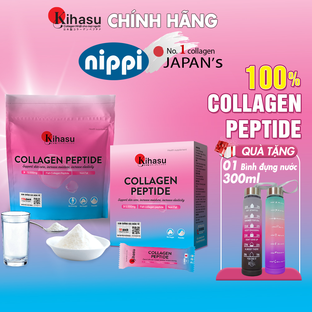 Combo Bột collagen peptide KIHASU: Dùng collagen bột để pha uống, cho vào thức ăn bổ sung collagen giúp sáng da, trẻ hóa da, giảm nám sạm đốm nâu sau 30 ngày