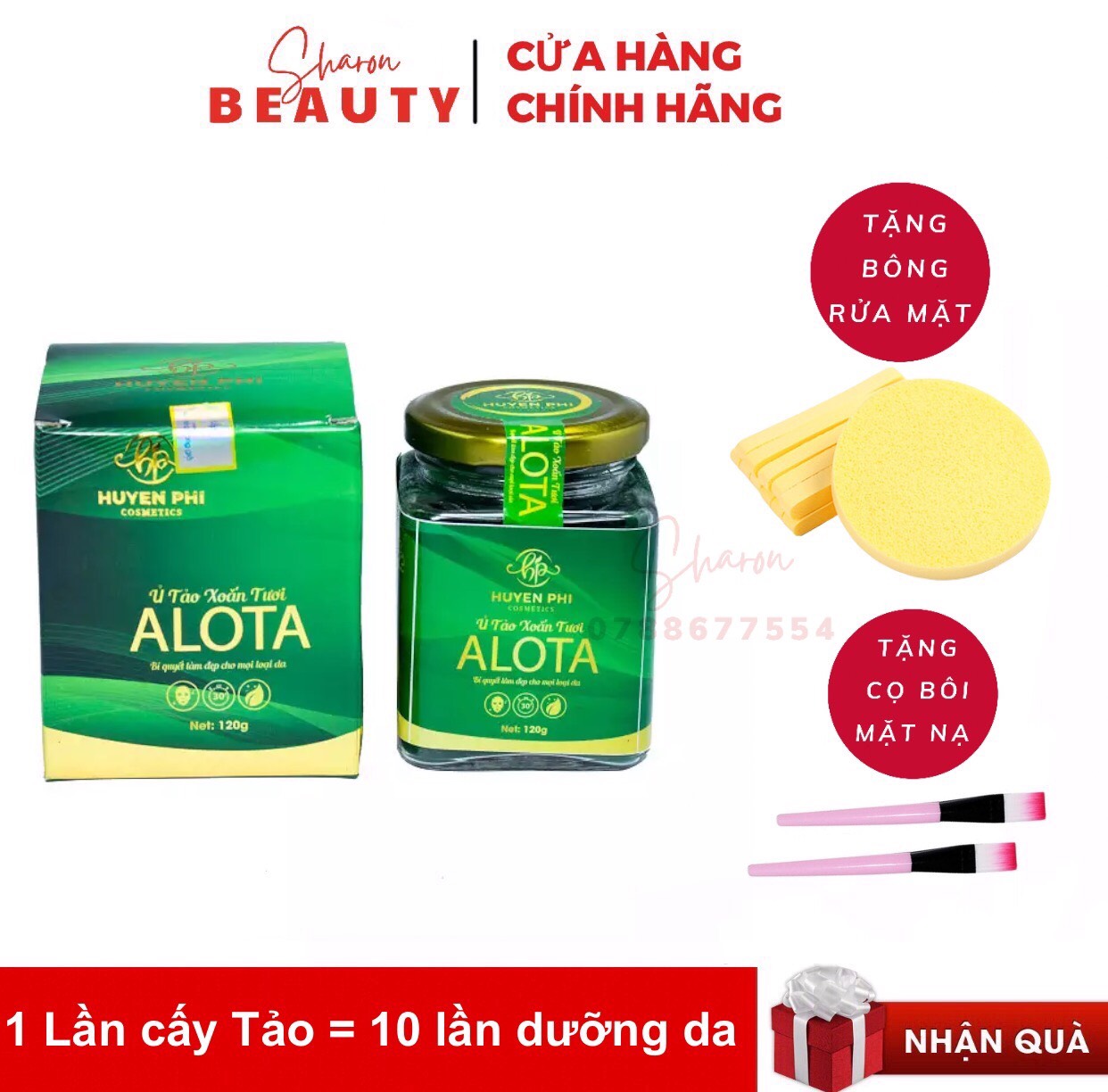 Tảo xoắn đắp mặt, mặt nạ dưỡng da, Ủ TẢO XOẮN TƯƠI ALOTA, ủ tảo Huyền Phi giúp trắng da, cải thiện tình trạng không đều màu, Chống lão hóa da, Cung cấp độ ẩm, collagen [ tặng bông rửa mặt và cọ đắp mặt nạ ]