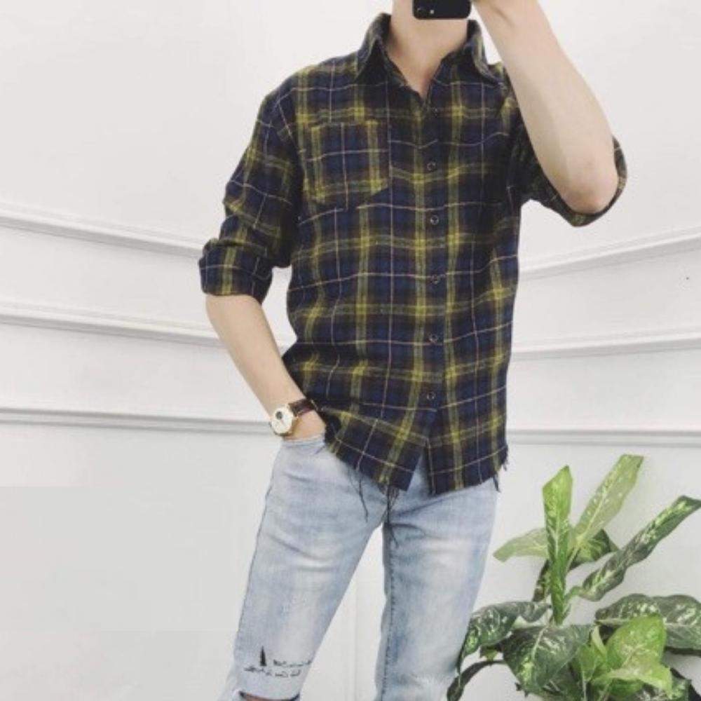 Áo khoác sơ mi caro unisex màu vàng thời trang FIVE STAR Cao cấp mới