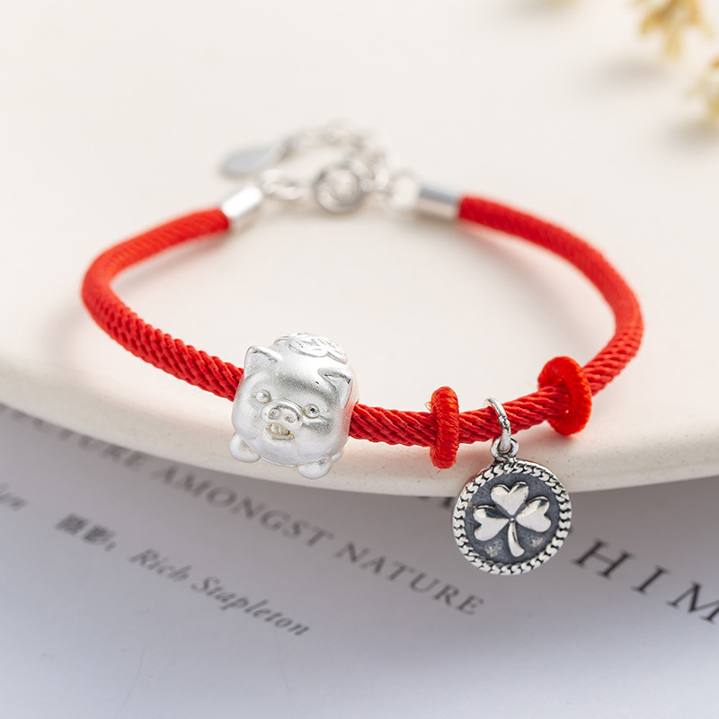 Lắc Tay Nữ/ Lắc Tay Bạc/ Lắc Tay Bạc Vòng Tay Charm Heo Tài Lộc S925 Cỏ 4 Lá