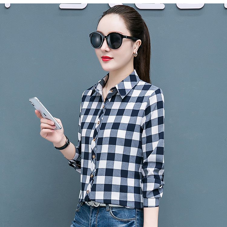 Áo sơ mi nữ công sở dài tay họa tiết caro phối màu xinh Sm30