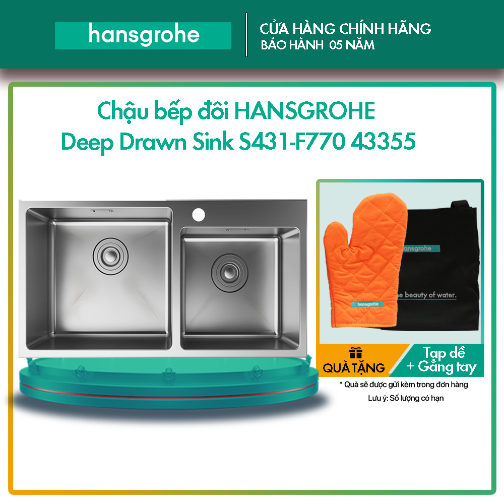 Chậu bếp đôi hansgrohe deep drawn sink s431-f770 43355