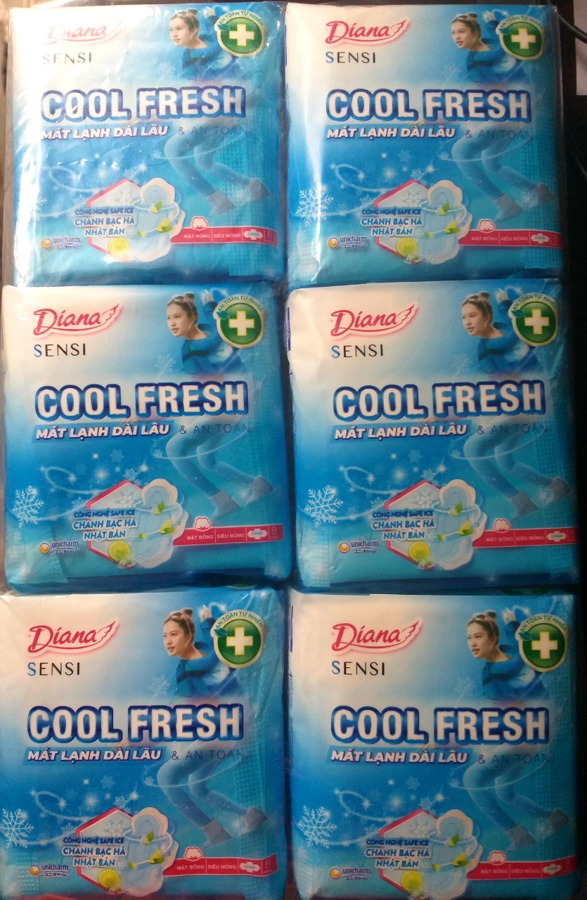 COMBO 6 GÓI/3 GÓI BVS DIANA SENSI COOL FRESH MỎNG CÁNH, GÓI 8 MIẾNG DÀI 23CM