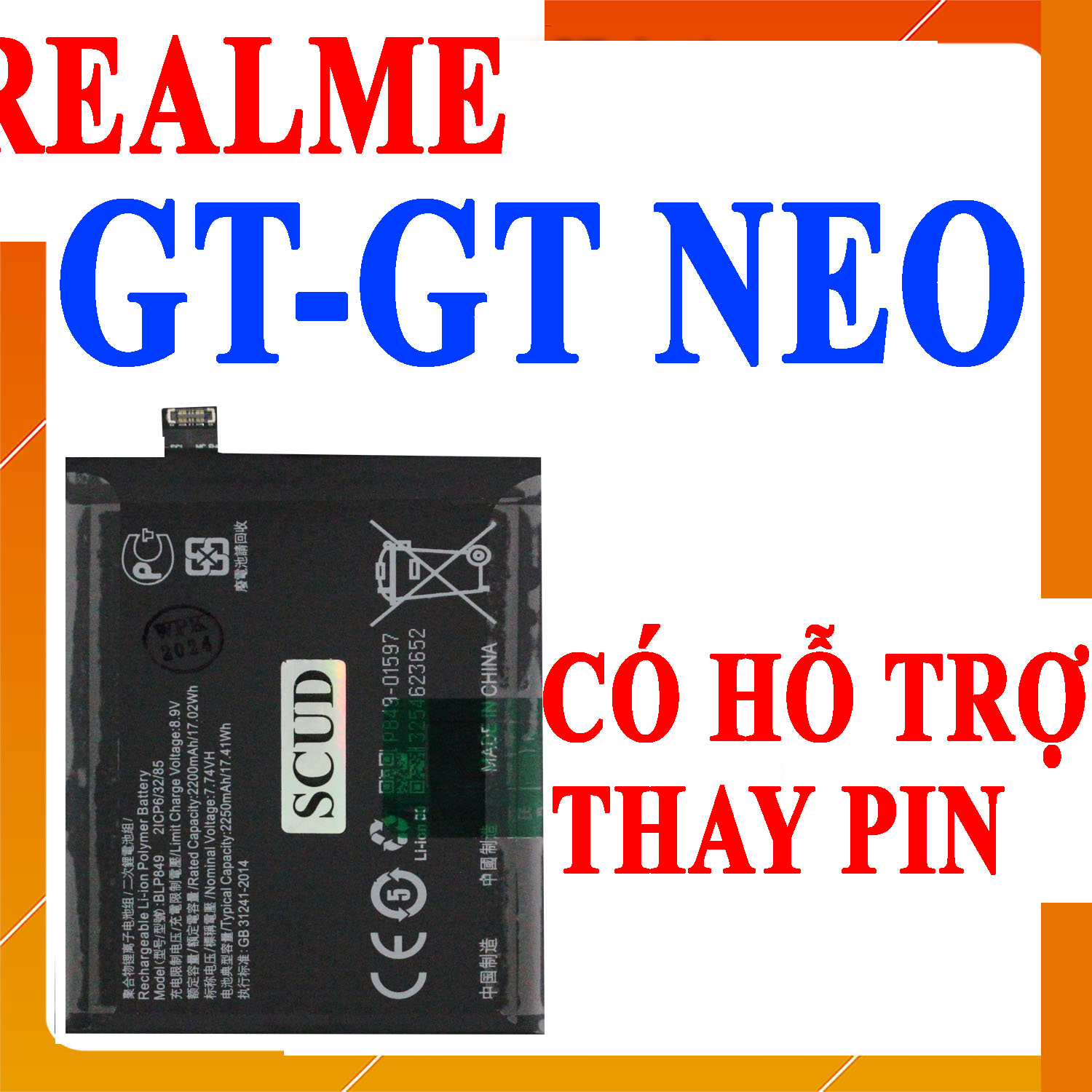 Pin scud cho realme gt/realme gt neo blp849 4450mah