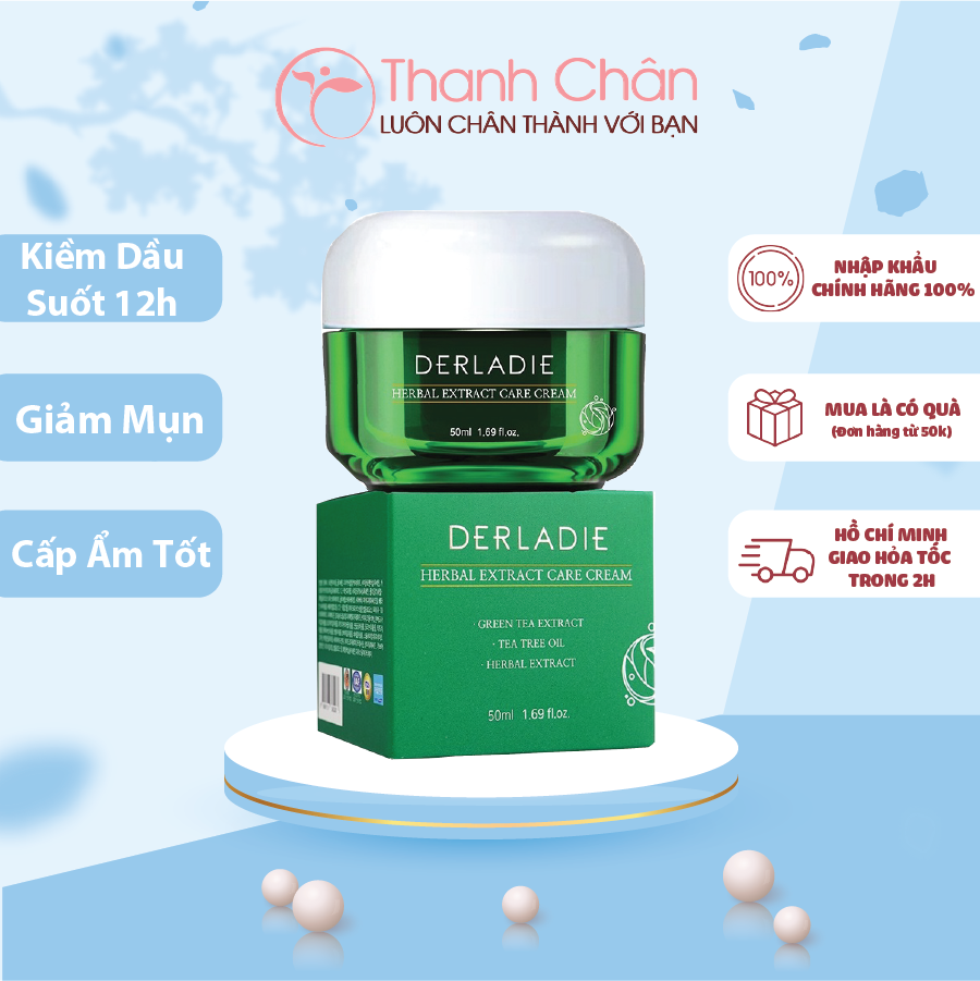 Kem dưỡng tràm trà giảm mụn, kiềm dầu derladie herbal extract care cream 50ml