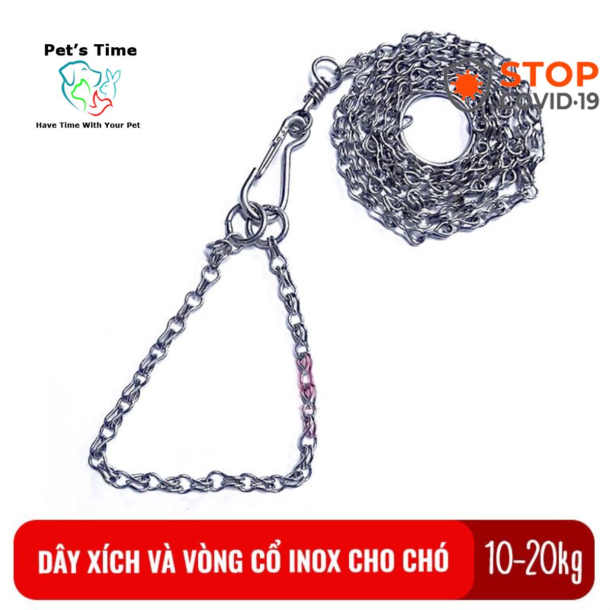 Dây xích và vòng cổ inox Pet's time with you cỡ M dành cho chó 10-20kg