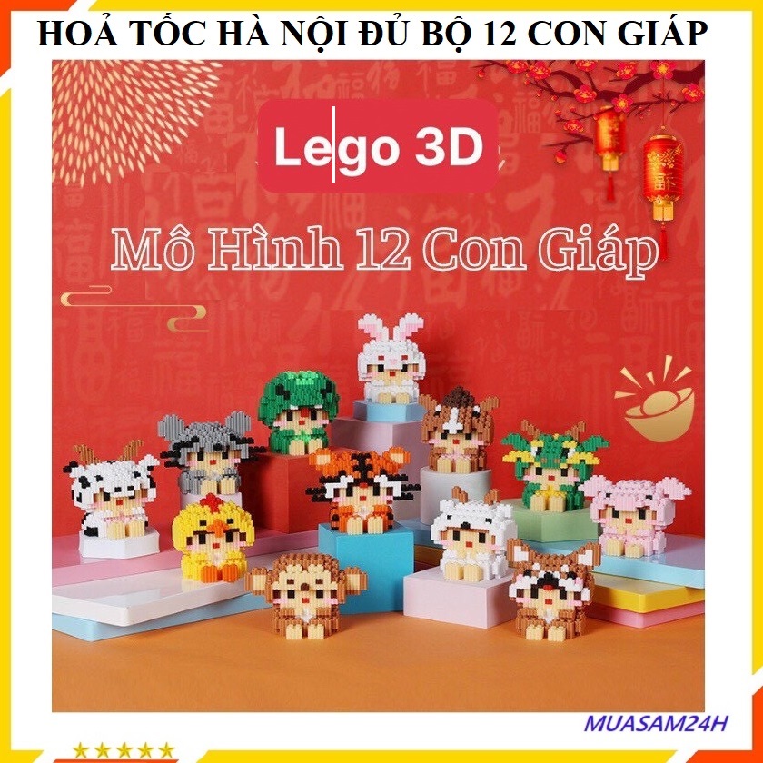 Trọn Bộ Mô Hình Lắp Ghép 12 Con Giáp 12 Cung Hoàng Đạo Mini - Mô Hình Lắp Ráp 12 Con Giáp Tặng Kèm Búa Gõ Đồ Chơi Phát Triển Trí Tuệ Cho Bé
