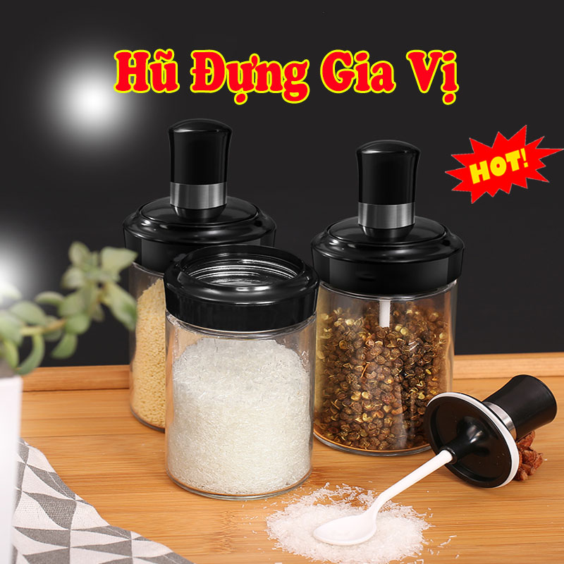 Hũ Đựng Gia Vị Hũ Đựng Gia Vị Kèm Muỗng Lọ Thủy Tinh Lọ Đựng Gia Vị Lọ Gia Vị Muối Tiêu SIXTEEN FASHION