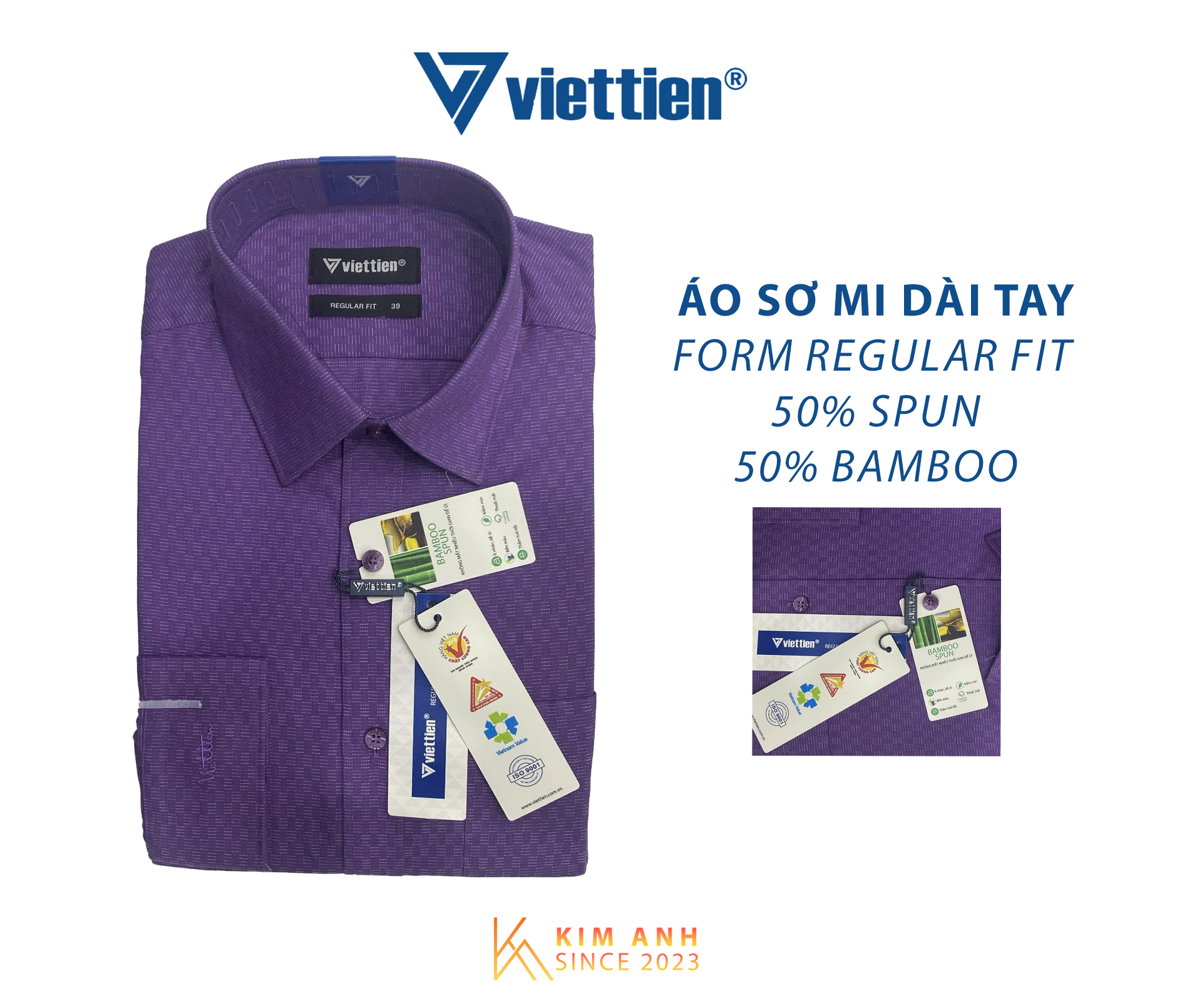 Áo sơ mi tay dài form Ôm nhẹ Việt tiến Regular Fit 8P2048