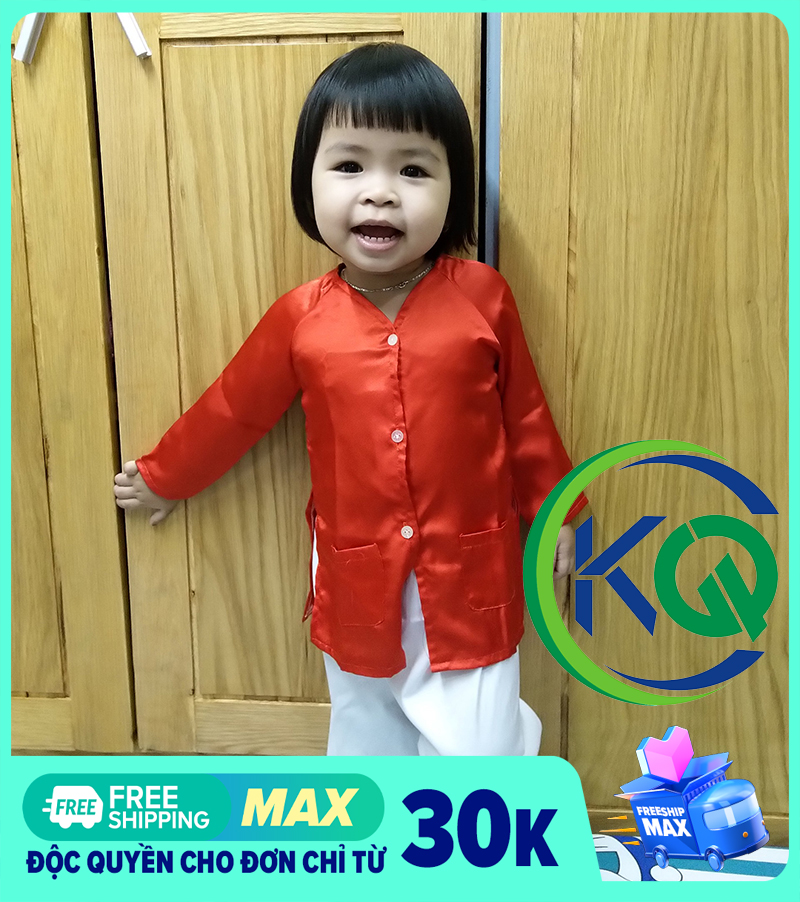 BỘ QUẦN ÁO BÀ BA PHÚ HỘ NHÀ GIÀU CHO BÉ từ 7 đến 30kg - MÀU ĐỎ TRƠN - VẢI PHI BÓNG