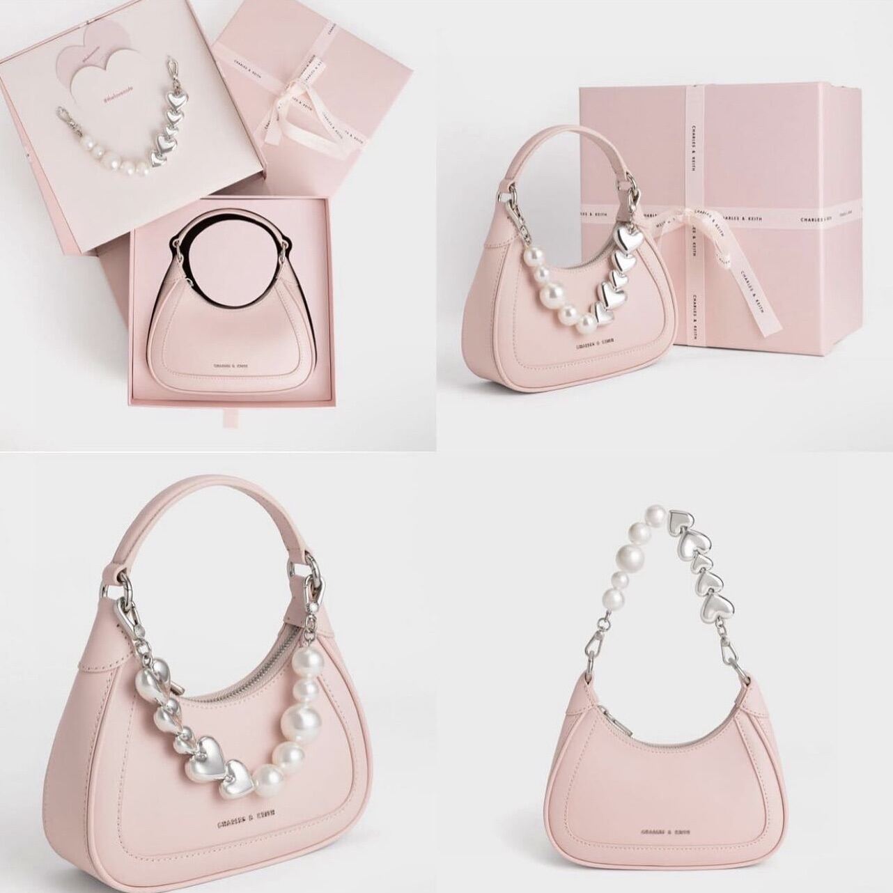 Túi xách nữ phiên bản giới hạn dáng bầu charles keith quai ngọc trai.