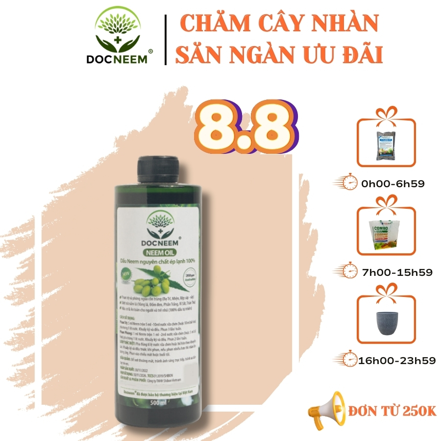 Dầu neem hữu cơ DOCNEEM phòng diệt sâu hoa hồng, phong lan, cây cảnh, dầu neem oil nguyên chất ép lạnh 500ml