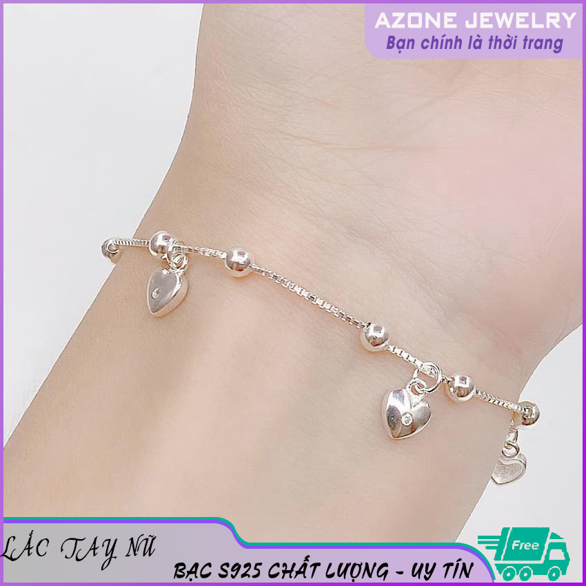 Lắc tay nữ | Lắc tay nữ bạc | Lắc tay bạc nữ hạt trái tim [FREESHIP]  Chất liệu bạc S925 Khóa móc tùy chỉnh kích thước dễ dàng đeo vào tháo ra #AZLT003 - Azone 24h Lắc tay Lắc tay nữ