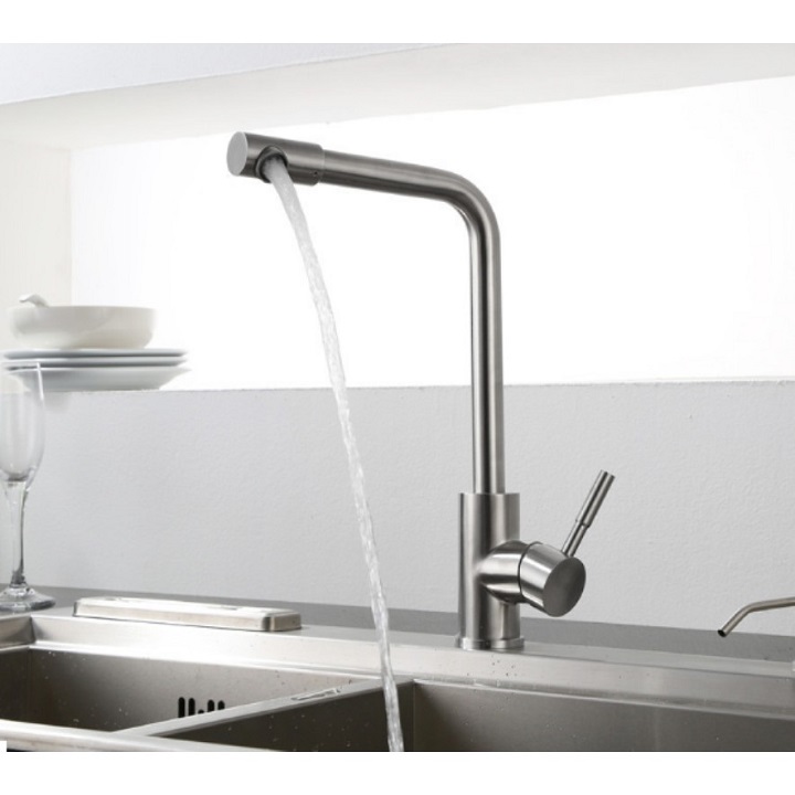 Vòi chén inox 304, vòi bếp, vòi rữa, vòi xã, vòi chậu, vòi, vòi nước, vòi rữa bát nóng lạnh inox 304 dạng đầu xoay 360 độ