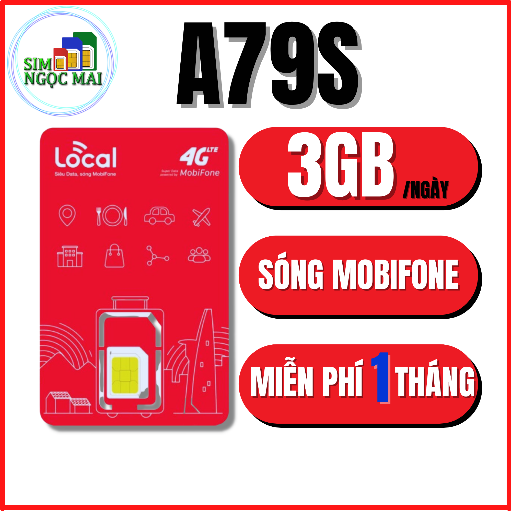 FREESHIP - CHƯA KÍCH HOẠT. Sim 4G Local Mobifone A68S - A69 - A79 Xài Maxdata chỉ 68k/tháng - Sim Ng