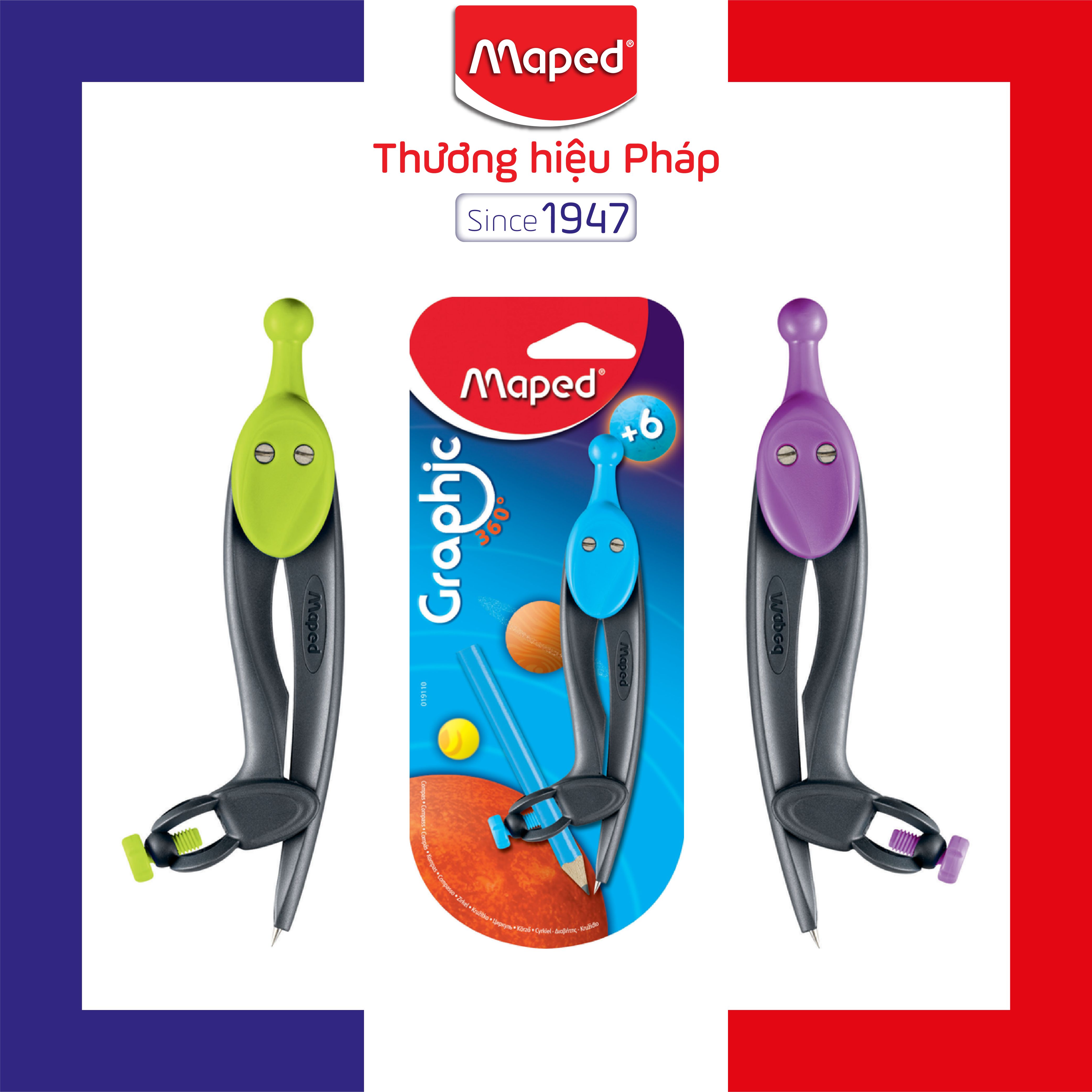 MAPED - Compa Graphic 360 chì gỗ - 1 vỉ