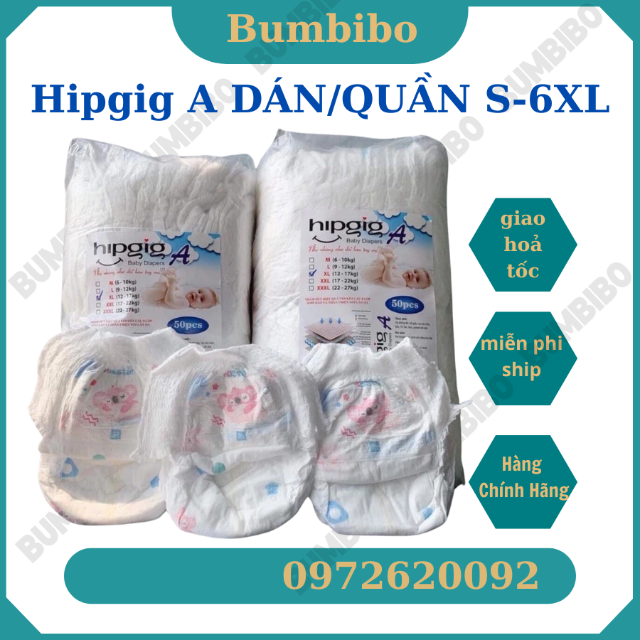 100 Miếng Bỉm Quần HIPGIG A  Đủ Size M,L,XL,XXL,3XL,4XL