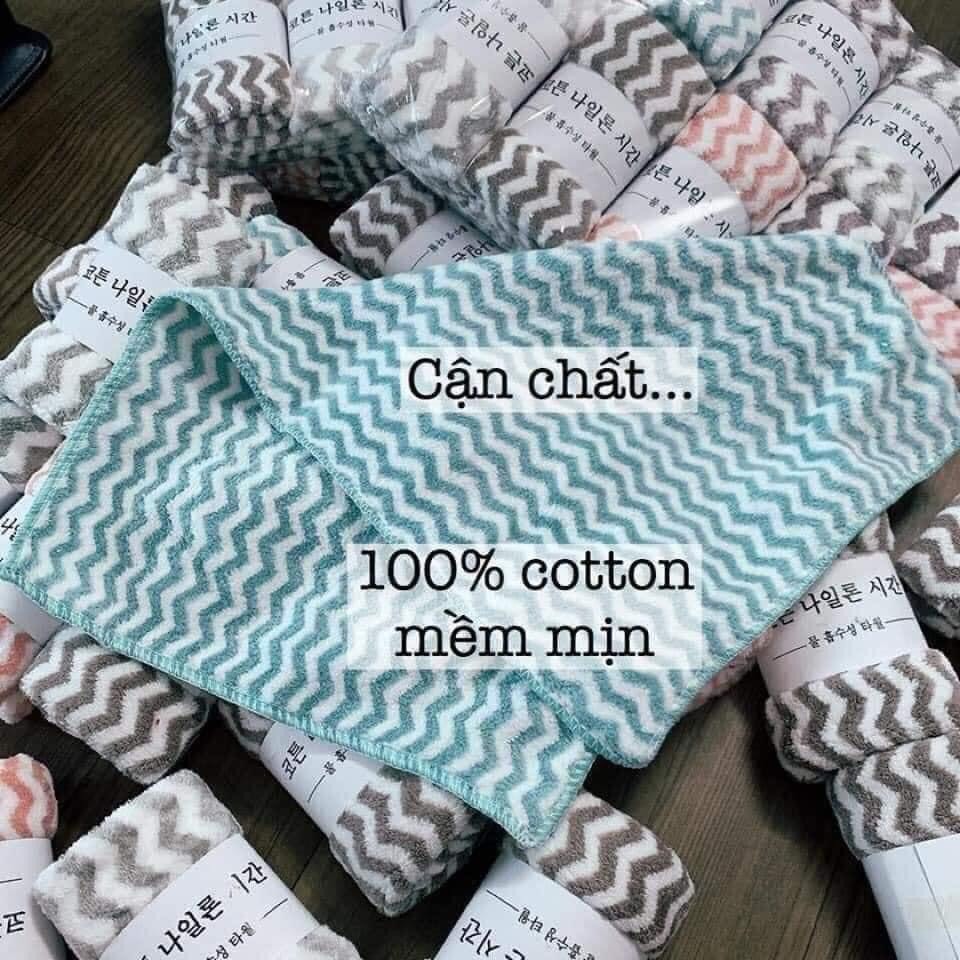 Khăn mặt lông cừu Hàn Quốc kẻ sọc và mềm mịn thấm nước tốt