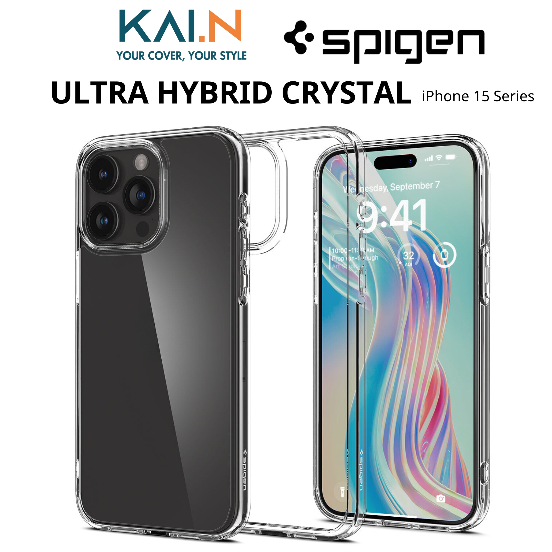 Ốp lưng case spigen dành cho iphone 15 pro max / iphone 15 pro / iphone 15 plus / iphone 15, spigen ultra hybrid crystal - hàng chính hãng