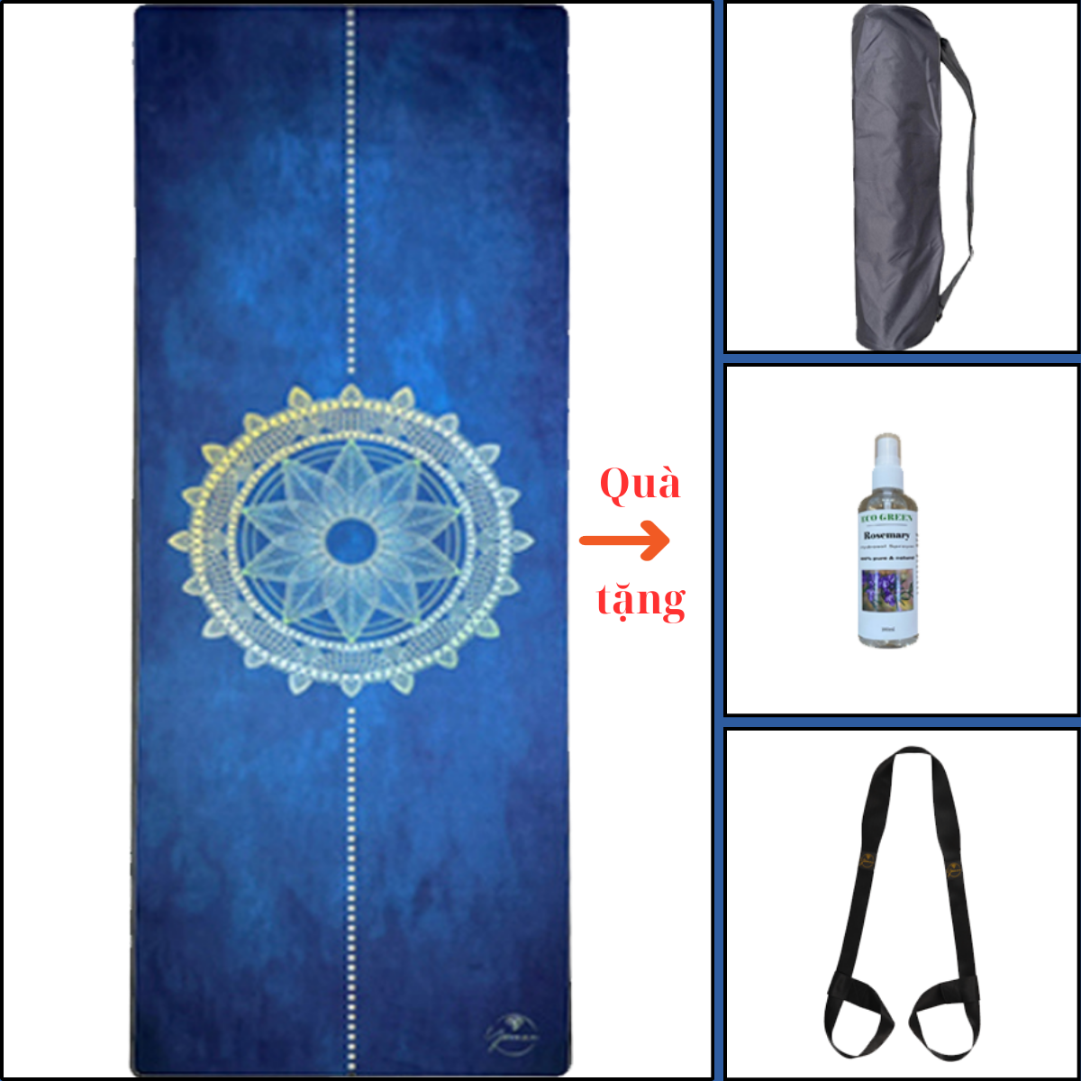 Thảm Yoga cao cấp chính hãng Yvonne, Mandala dày 6mm, chất liệu cao su, bề mặt BÁM - NHÁM chống trơn trượt, thấm hút mồ hôi, kèm túi đựng thảm và dây buộc thảm, dễ vệ sinh thảm, thảm bền đẹp, sang xịn