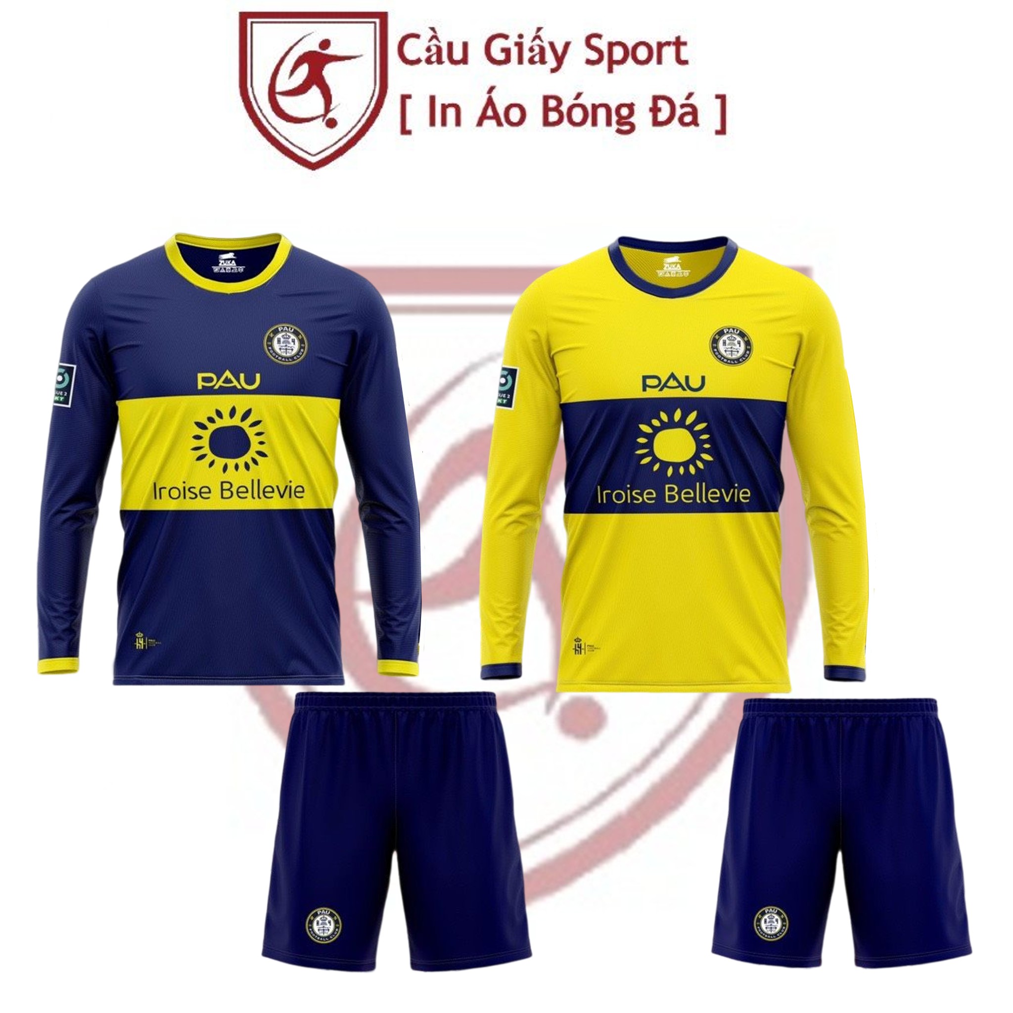 Áo bóng đá dài tay pau fc xanh vàng - vải thun thái
